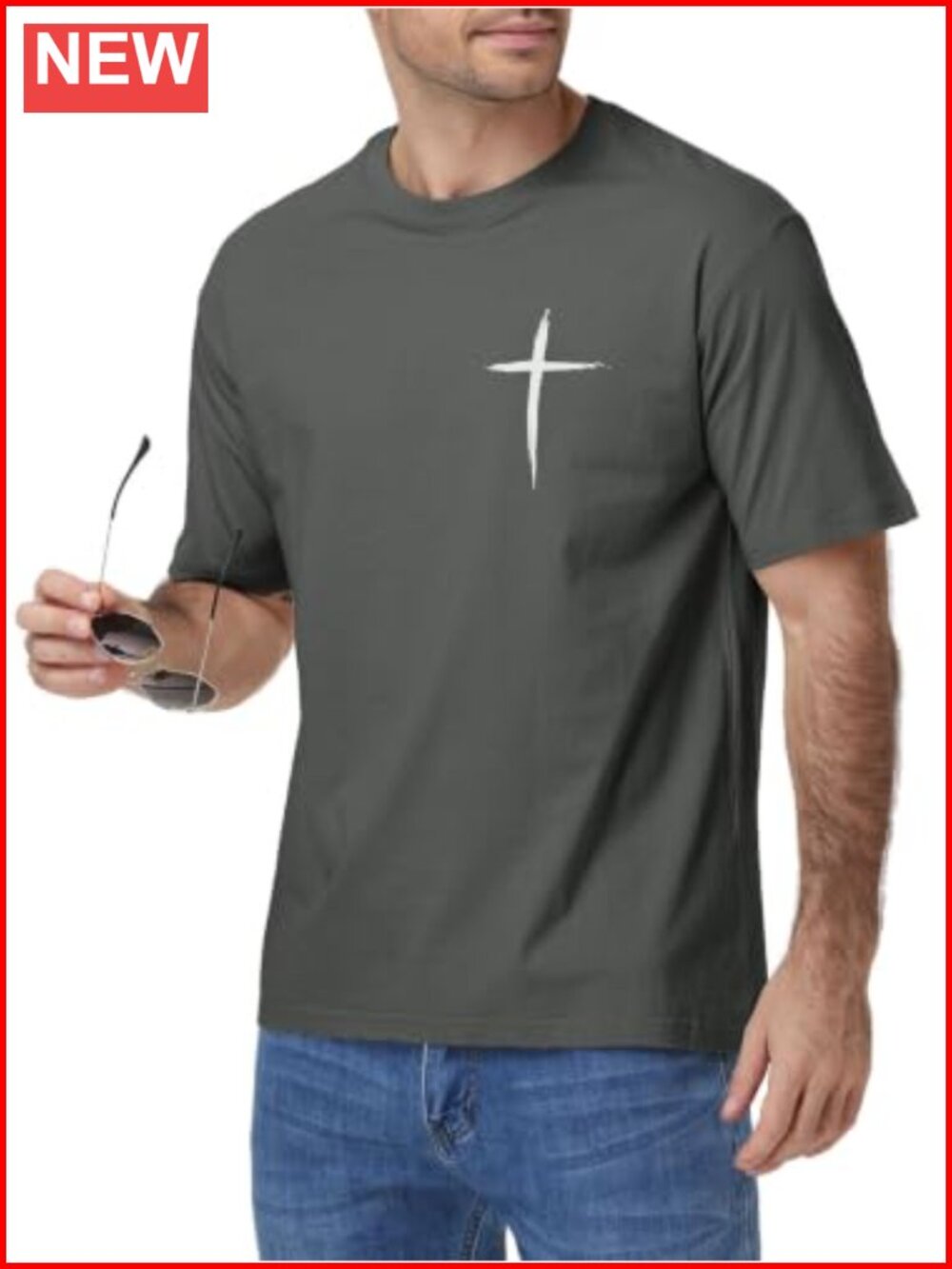 Men's Christian Cross Print Cotton Oversized Crewneck Short Sleeve T-Shirt